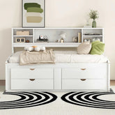 Bellemave® Full Size Wood Daybed with 2 Bedside Cabinets, Upper Shelves and 4 Drawers - Bellemave